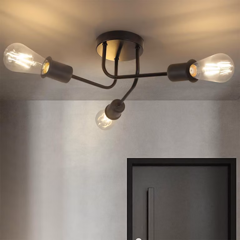 ZMH Lampada da soffitto Vintage Lampada da soffitto Retro Nero 3 fiamme Lampada da soggiorno Industriale E27 Stile rustico per soggiorno Camera da letto Sala da pranzo Cucina Corridoio Bar senza lampadine