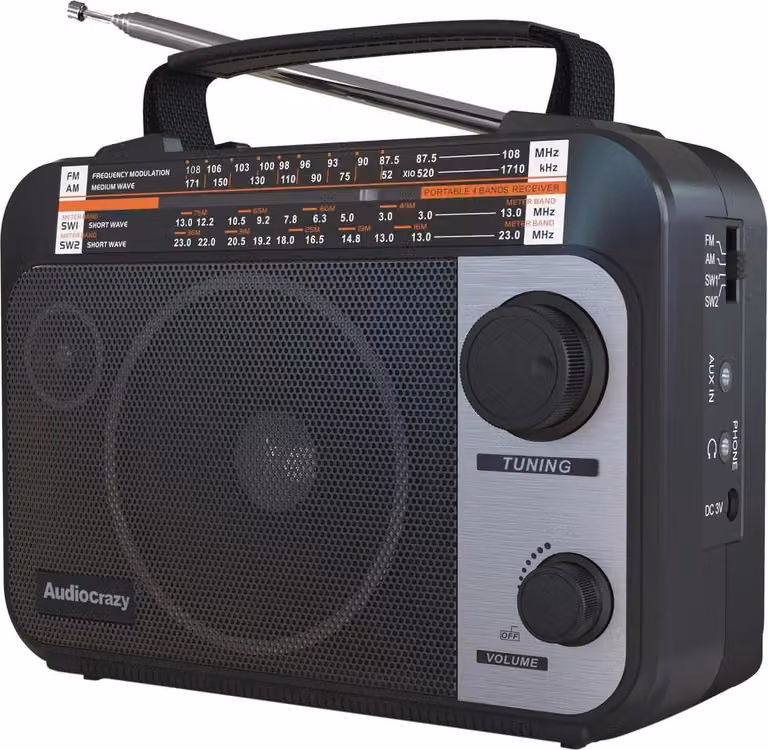 Radio portatile FM/AM/SW con batteria ricaricabile e ingresso AUX