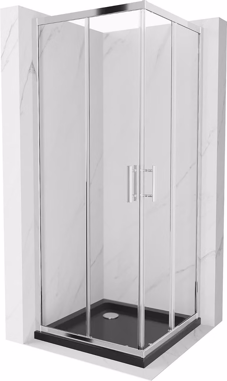 Mexen Rio cabina doccia quadrata 70 x 70 cm, trasparente, cromo + piatto Flat, nero - 860-070-070-01-00-4070