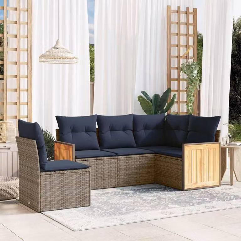 Maison Exclusive - Set di 5 divani da giardino con cuscini, grigio, polyrattan
