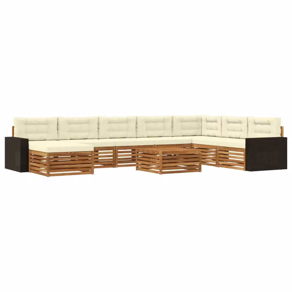 Set di divani da esterno a forma di U vidaXL in legno di acacia con tavolino e pouf, colore marrone e beige – 2