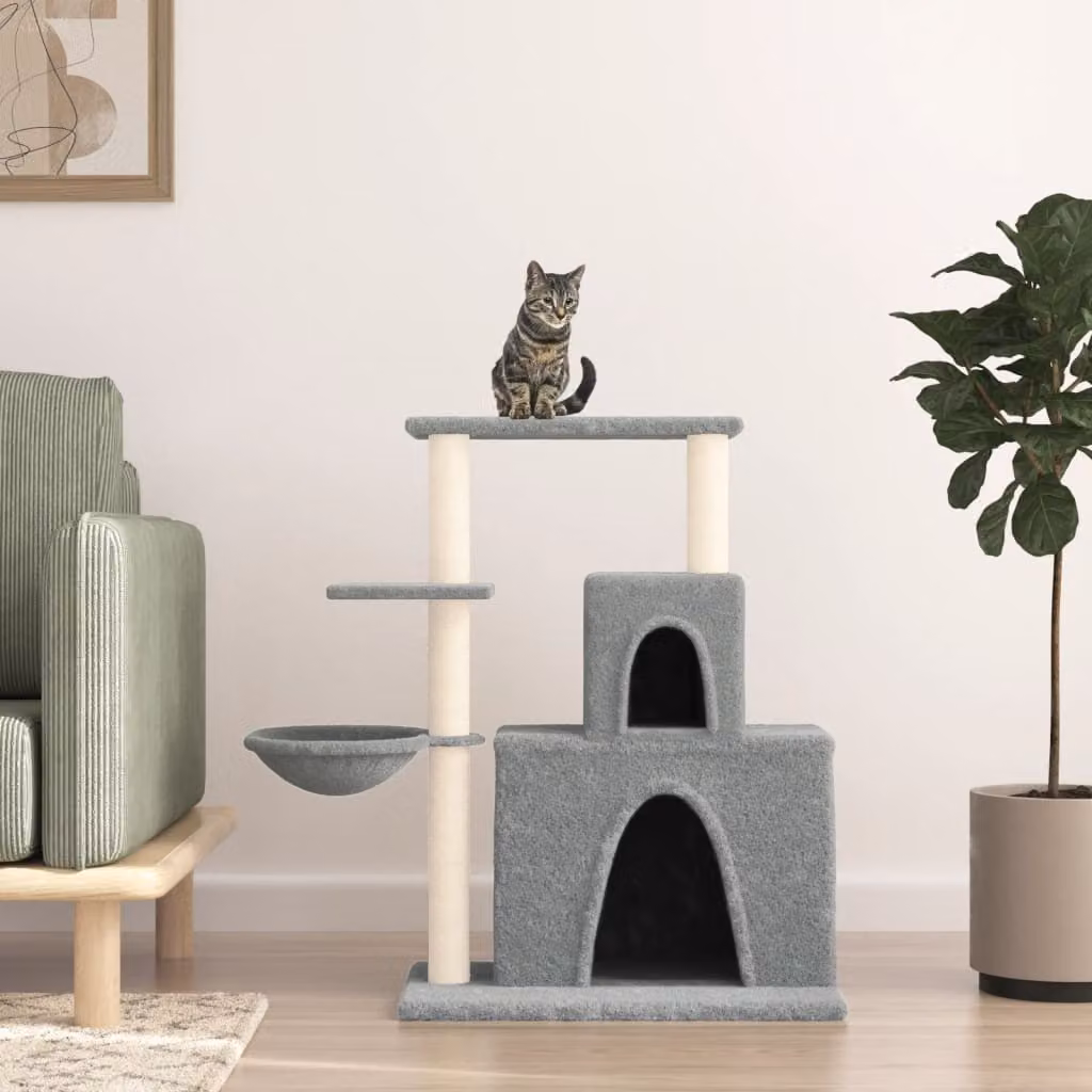 Albero per gatti vidaXL con tiragraffi in sisal e cave, Grigio, Altezza: 83 cm