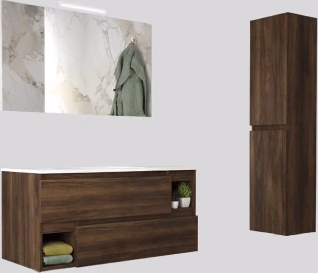 Mobile da Bagno Sospeso con Lavabo 100 cm e Specchio Dany Noce Scuro