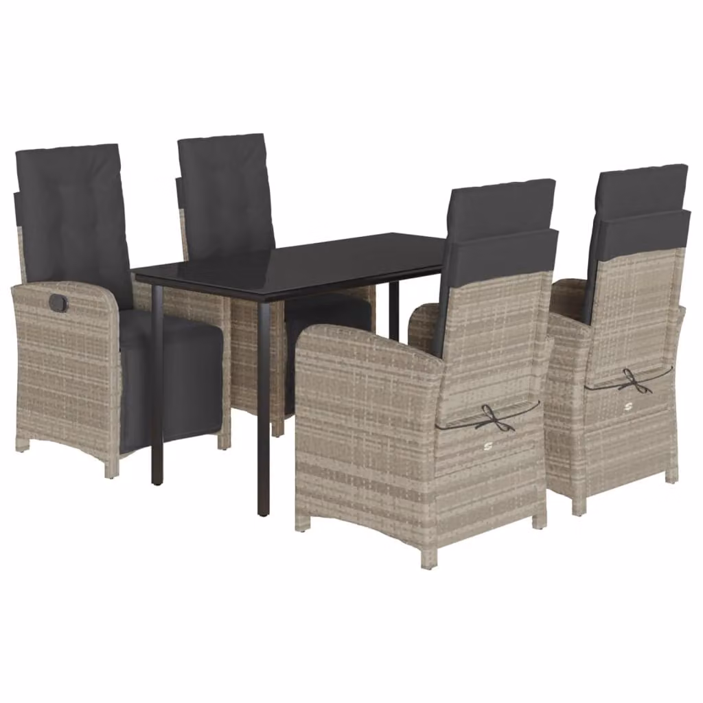 Set Pranzo da Giardino 5pz con Cuscini Grigio Chiaro Polyrattan