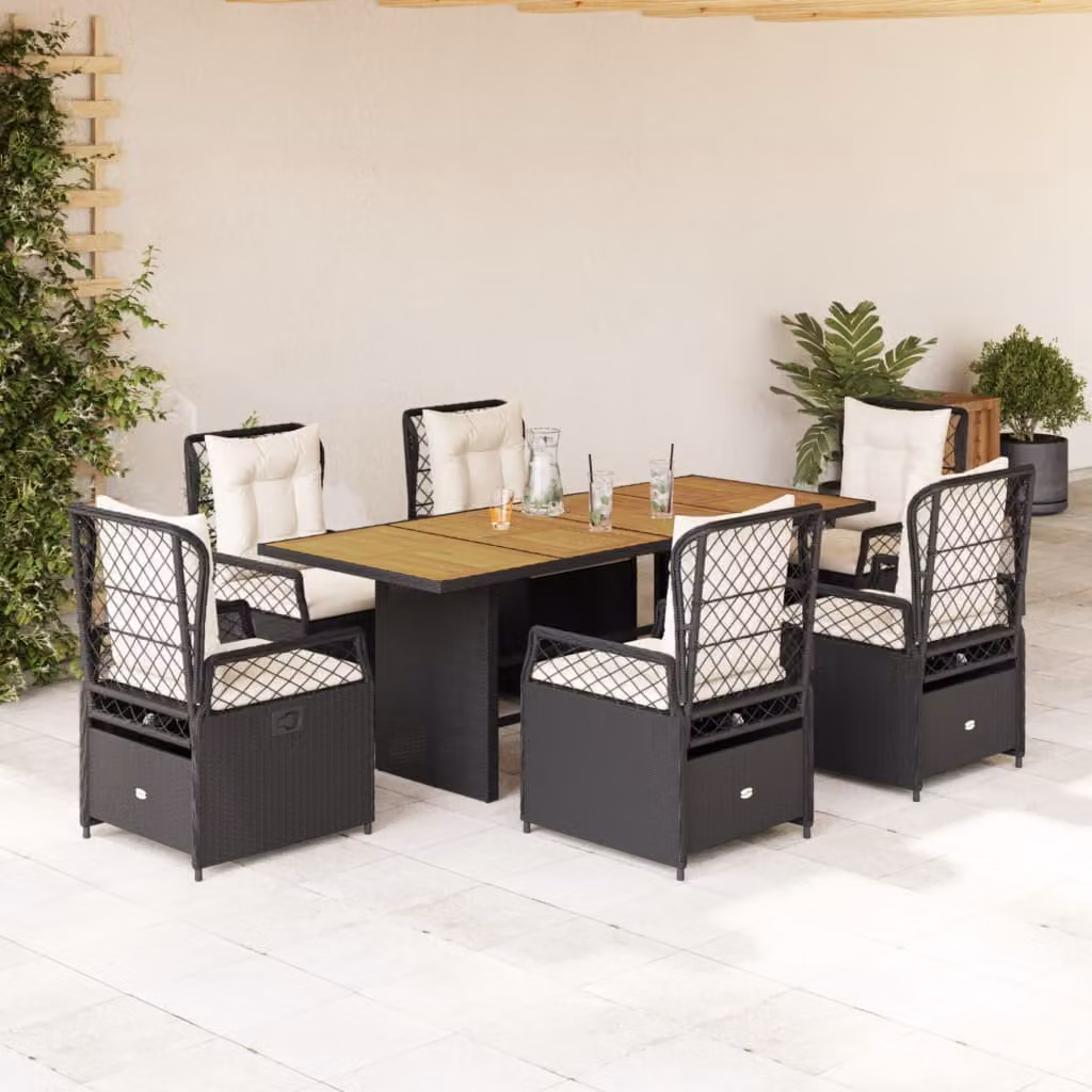 vidaXL Set da Pranzo da Giardino 7 pz in Polyrattan e Legno di Acacia Nero e Bianco – 1