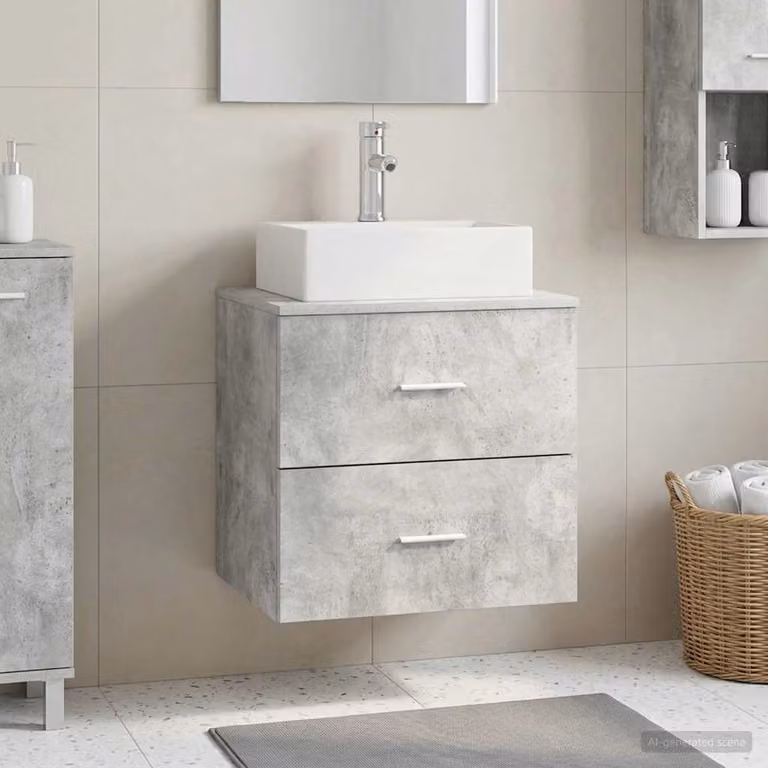 Lavabo da parete moderno vidaXL Grigio Cemento con cassetti L: 49,5 cm, P: 41 cm, H: 62,5 cm