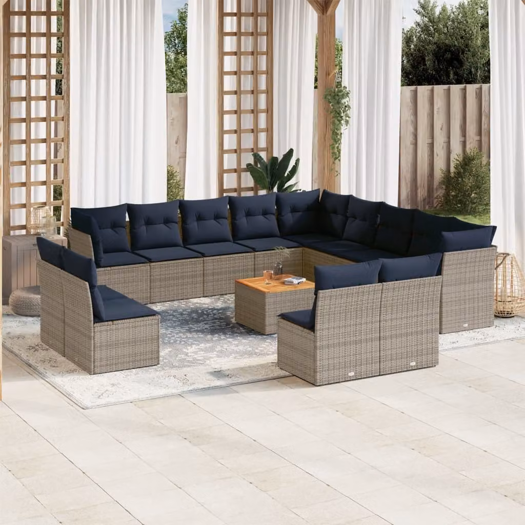 Maison Exclusive - Set Divani da Giardino 14pz con Cuscini in Polyrattan Grigio