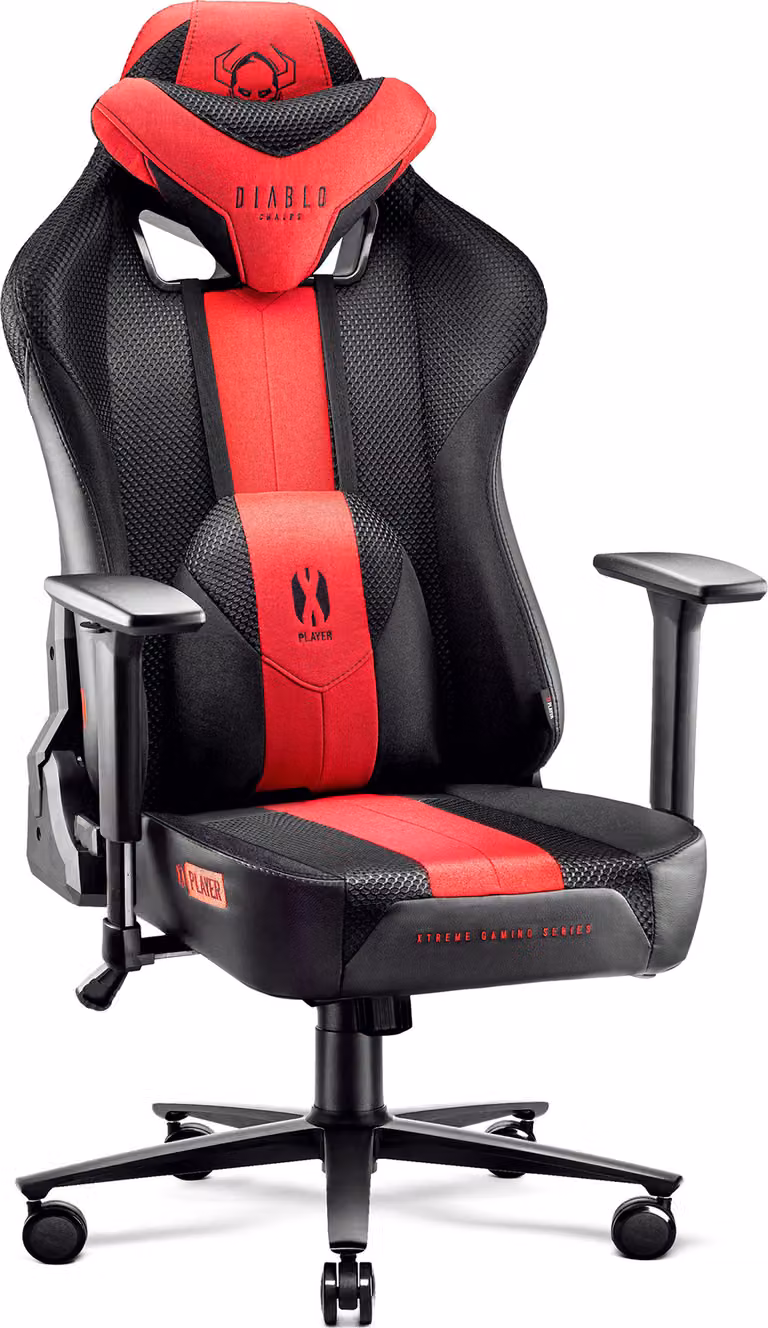 Diablo X-Player Gaming Chair Sedia da ufficio Tessuto 3D Braccioli Design ergonomico Cuscino collo/glutei Crimson-Anthracite Normale L