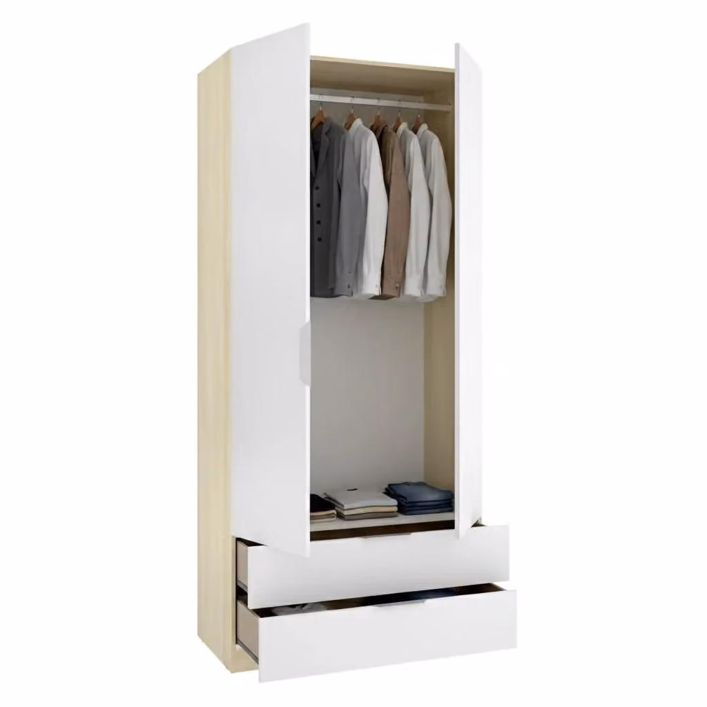 Armadio da camera da letto moderno DMORA con ante a battente, cassetti integrati e appendiabiti, finitura rovere bianco opaco, L: 51 cm, H: 204 cm – 2
