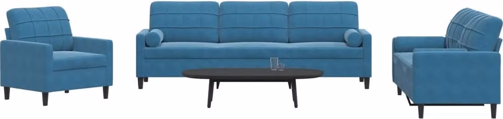 Maison Exclusive - Set divano a 3 pezzi con cuscini e cuscini cervicali in velluto blu