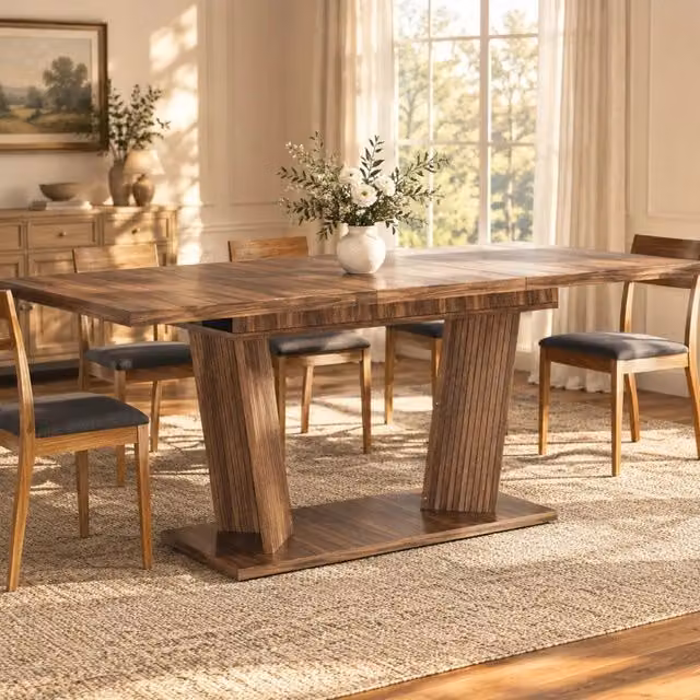 Tavolo da Pranzo Allungabile in MDF e Metallo con Piedini Antiscivolo Regolabili, 120-160x80x76 cm, Design Moderno Marrone Scuro