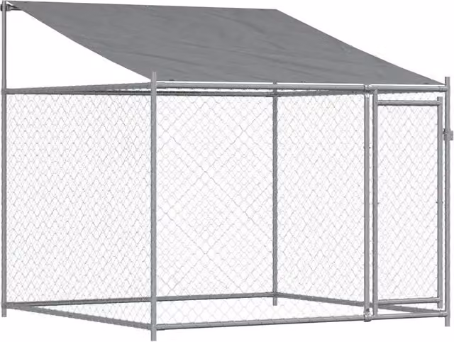 Gabbia per cani in acciaio zincato con tetto e porta, colore grigio, CFW5121589, L: 2 m, P: 2 m, H: 2 m