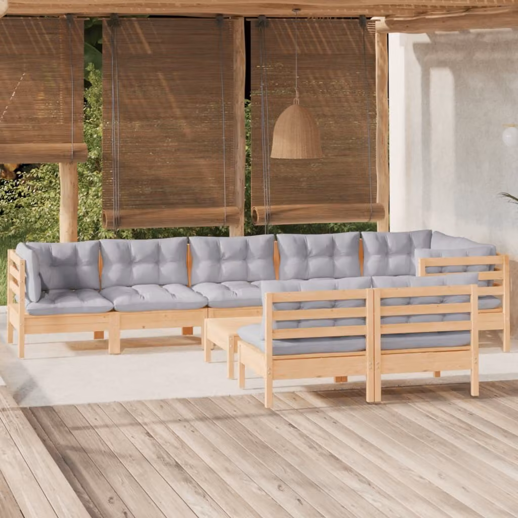 Maison Exclusive - Set Divani da Giardino 9 pz con Cuscini Grigi Massello di Pino