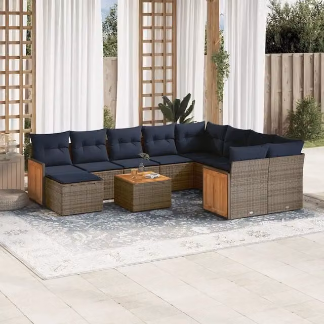 Set Divani da Giardino 11 pz con Cuscini Grigio in Polyrattan 3228245