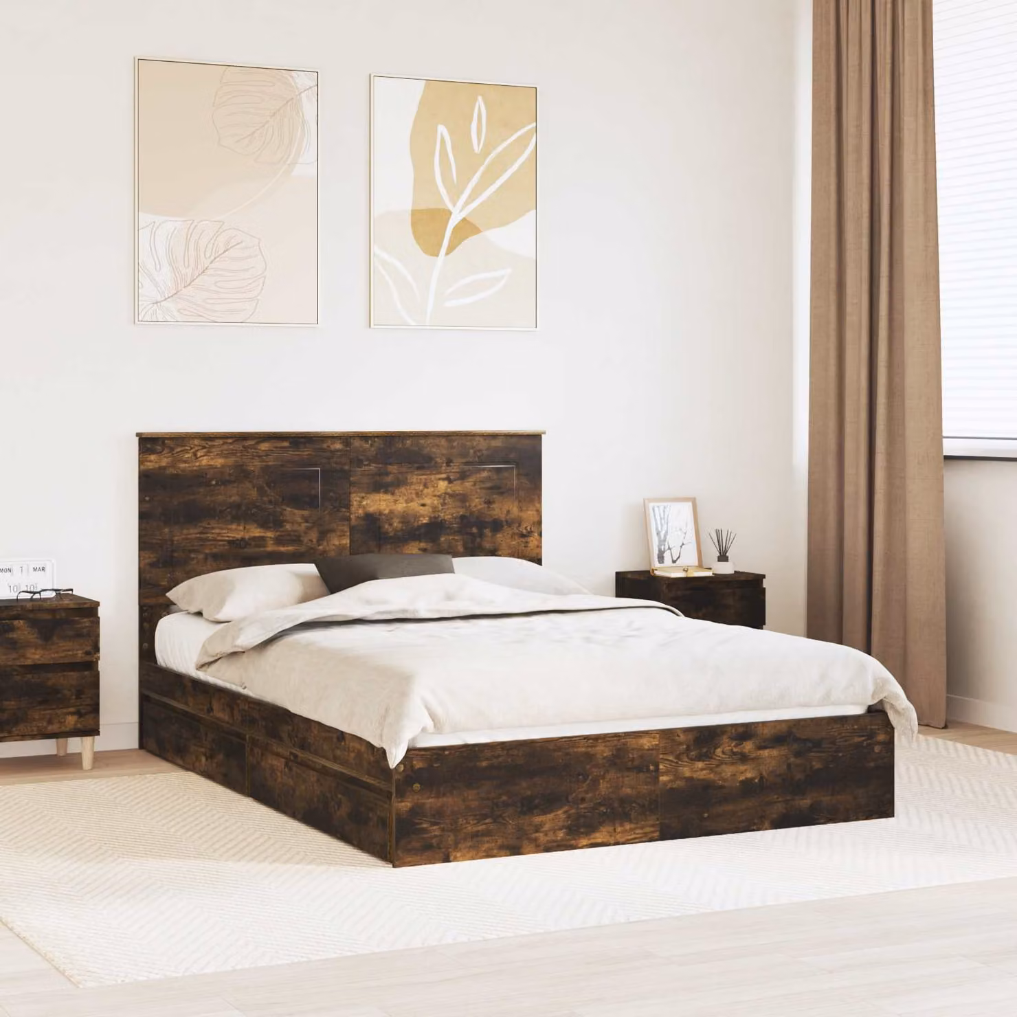 Letto con contenitore e cassetto vidaXL in rovere fumé marrone L/P: 160 x 200 cm