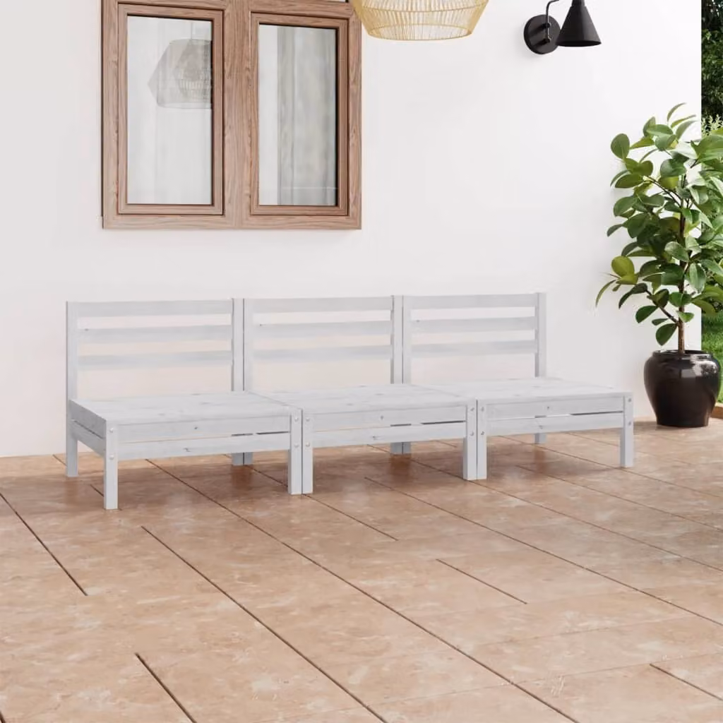The Living Store Set da giardino 3 pezzi in legno di pino massiccio bianco