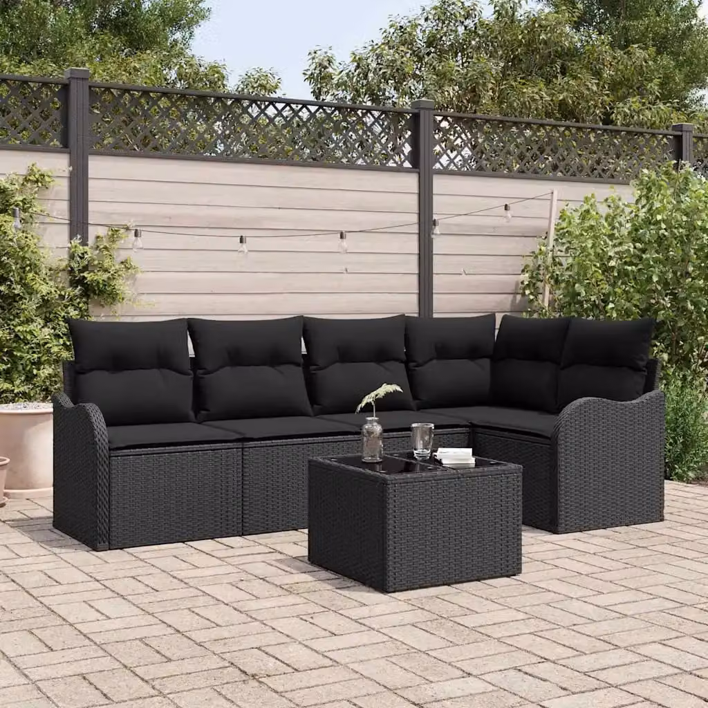 Set Divano da Giardino a L vidaXL in Polyrattan Nero con Tavolino e Cuscini – 1