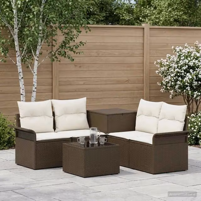Set di divani 6 pz 4 posto Marrone e Bianco Crema 3447076