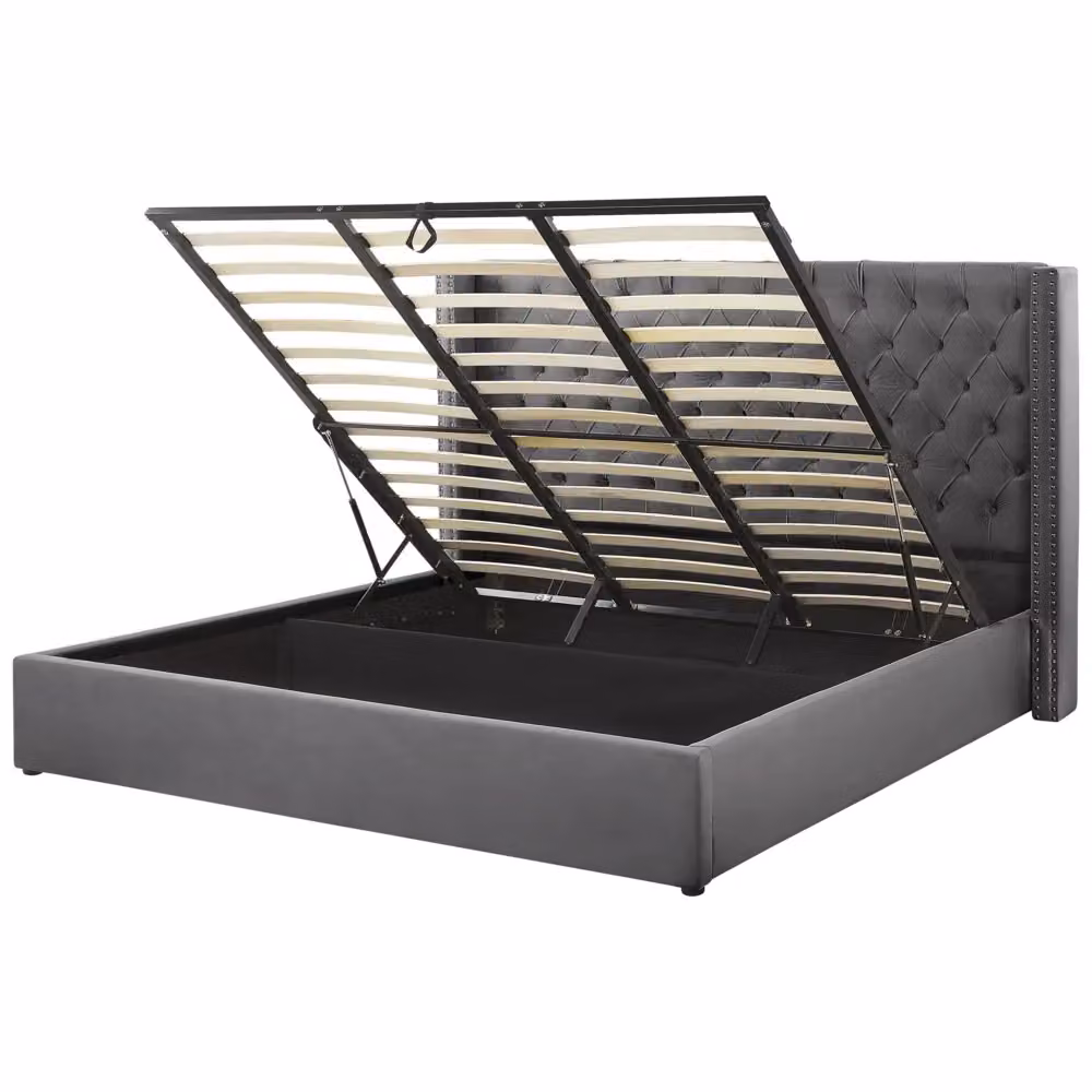 Letto Beliani moderno con testiera imbottita in velluto grigio e contenitore a sollevamento L/P/H: 180 x 200 x 75 cm – 2