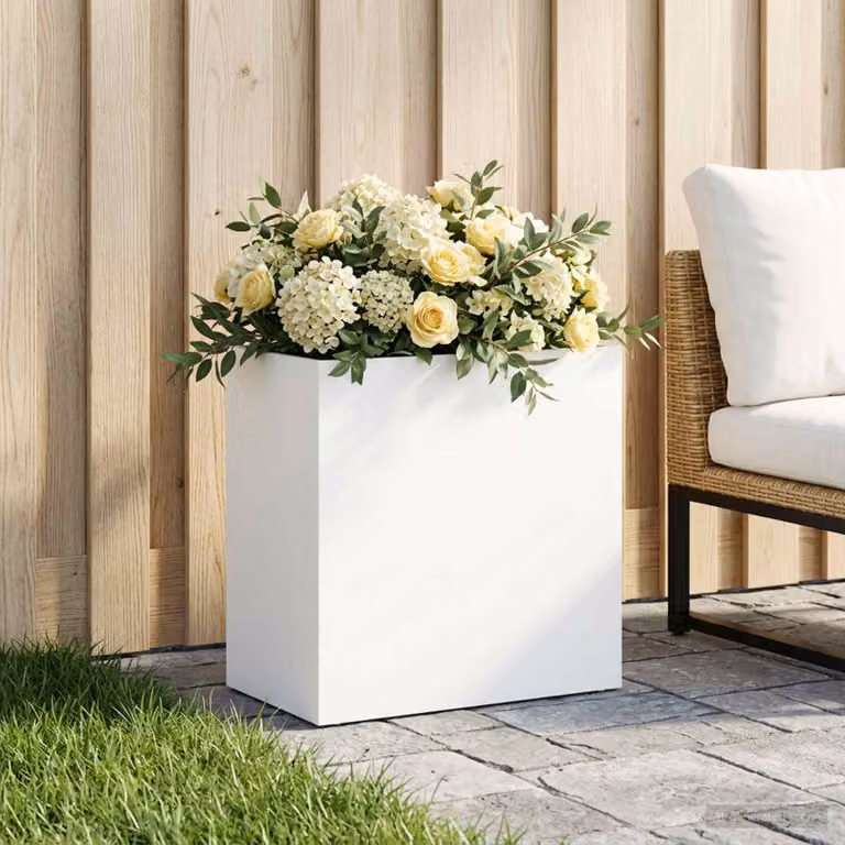 vidaXL Vaso da giardino in metallo bianco L: 50 cm, P: 30 cm, H: 40 cm