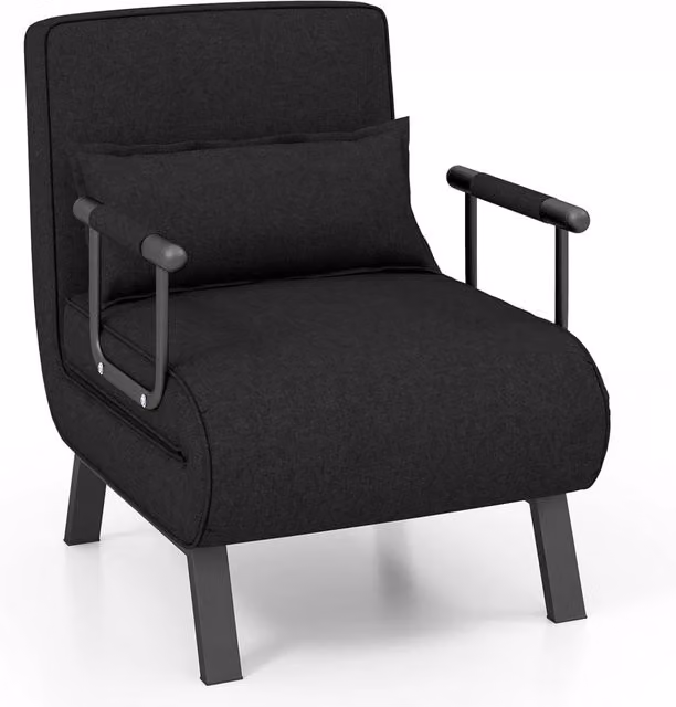Costway Divano Letto Trasformabile 4 in 1 con Schienale Regolabile in 6 Posizioni, Poltrona Letto Singola Imbottita in Tessuto con Struttura in Metallo, Nero, L: 79 cm x P: 65 cm x H: 79 cm