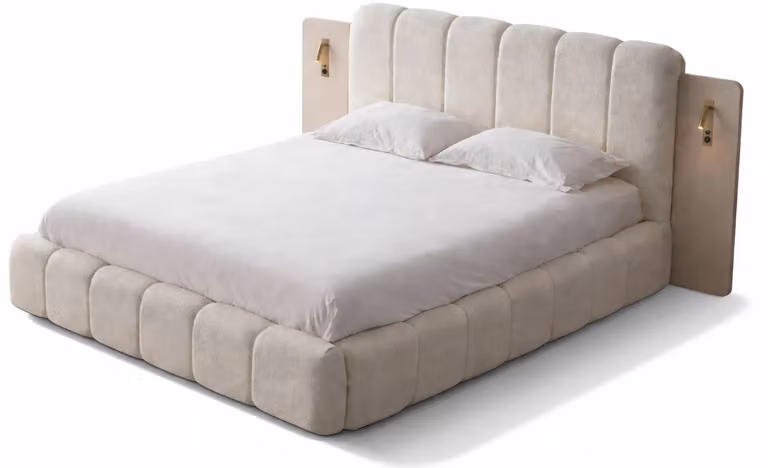 Letto beige Letto matrimoniale con testiera imbottita Mobili per camera da letto