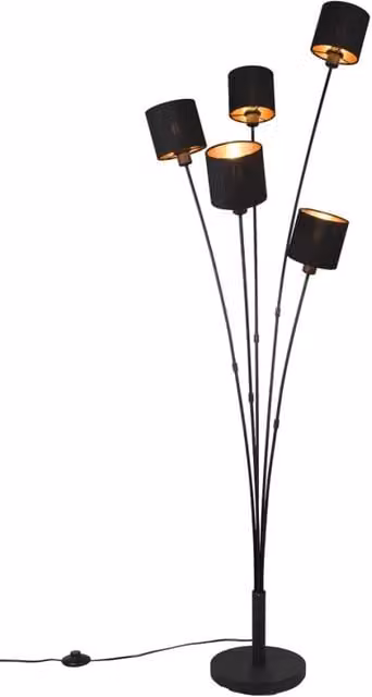 Lampada da terra Tommy di Reality Leuchten in metallo e tessuto, colore nero e oro, Altezza: 163 cm – 1