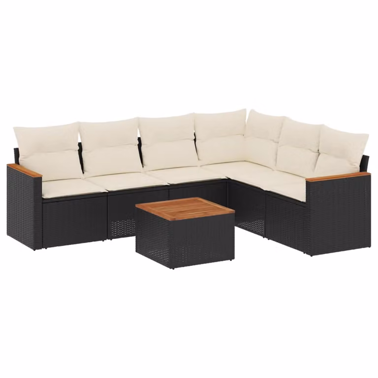 Set Divani da Giardino con Cuscini 7pz Nero Polyrattan