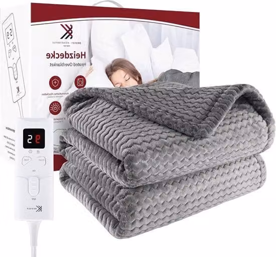 Deken elettrico 180 x 130 cm - 9 impostazioni di temperatura - Spegnimento automatico - Deken caldo con protezione contro sovraccaloramento - Lavabile in lavatrice - Grigio
