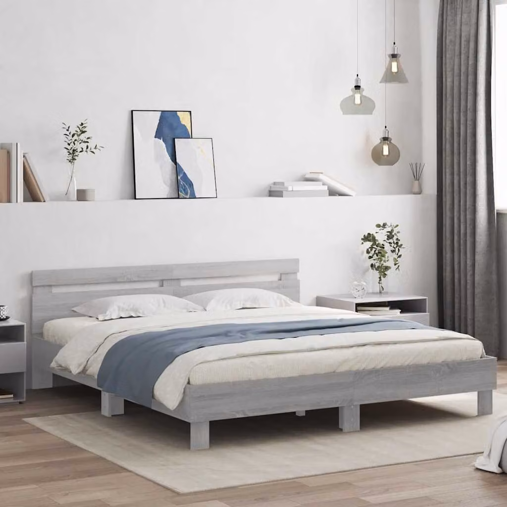 vidaXL Giroletto con Testiera in Legno Multistrato Grigio Sonoma 180x200 cm – 1
