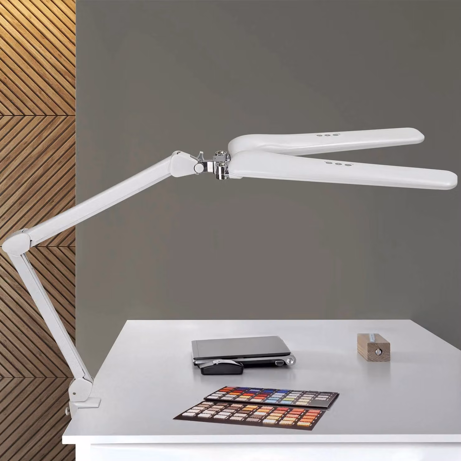 Maul Lampada con morsetto MAULcraft duo, dimmerabile, Bianco / Opale, Studio / Ufficio, Plastica, Moderno, Lampada con morsetto