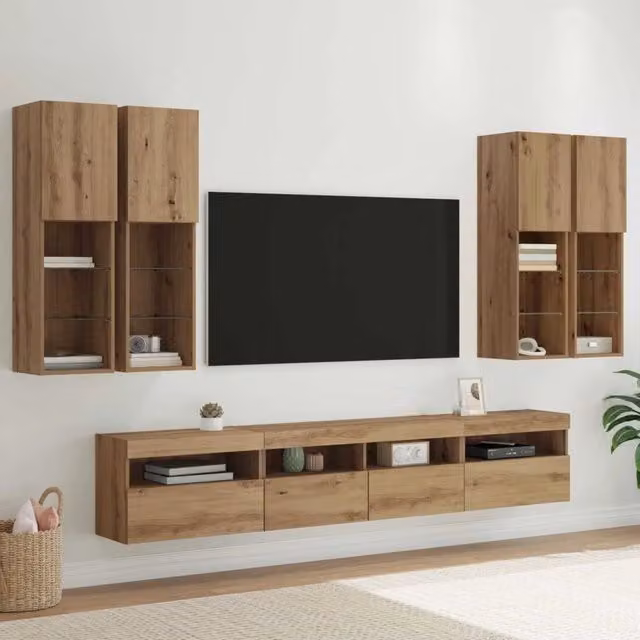 Set Mobile TV a Muro con Luci LED 7 pz rovere artigianale 3402795