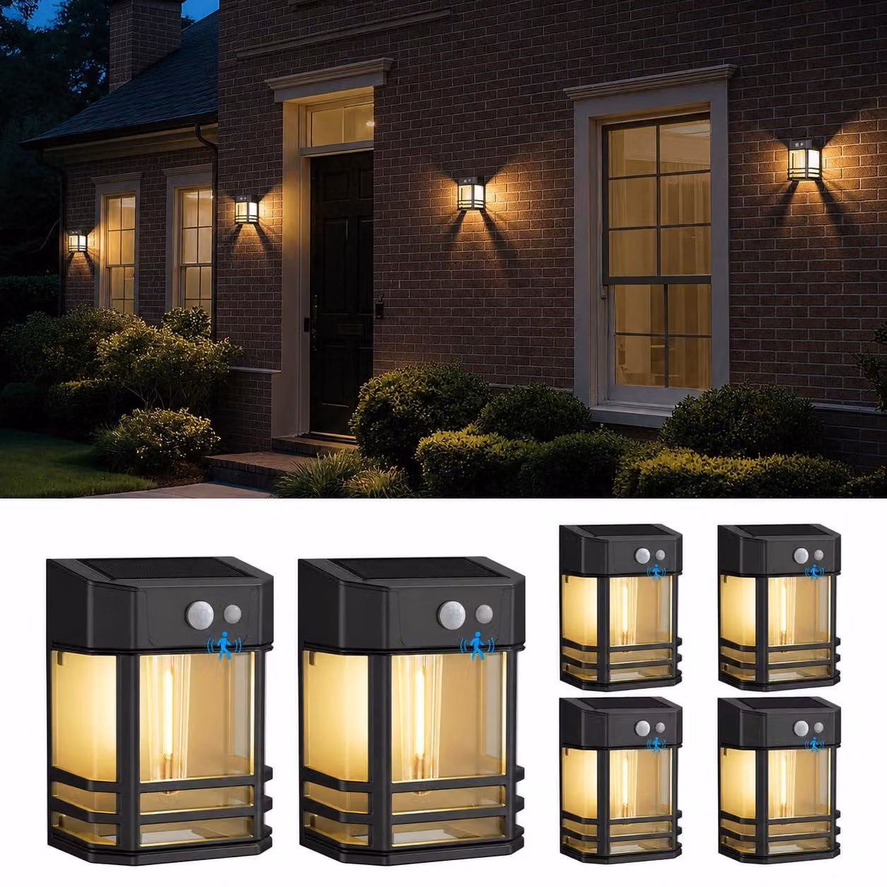 Lampade solari con sensore di movimento, set da 6, grado di protezione IP65, luce bianco caldo