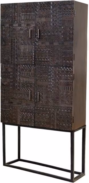 Buffet etnico in legno di mango intagliato e metallo Giner y Colomer, marrone e nero – 1