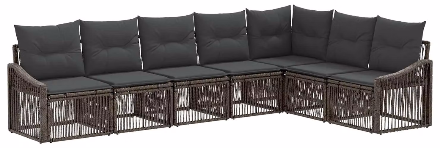 Set da giardino composto da 7 pezzi, colore grigio, realizzato in rattan sintetico