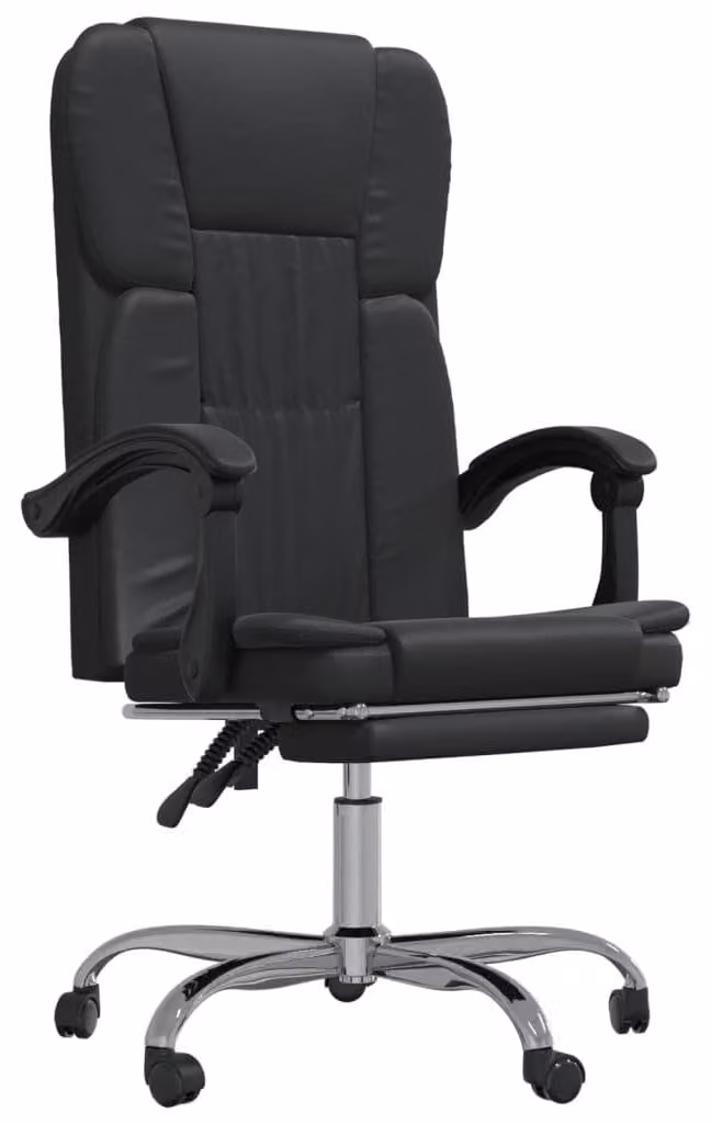 Sedia da ufficio con supporto lombare, rivestita in ecopelle nera