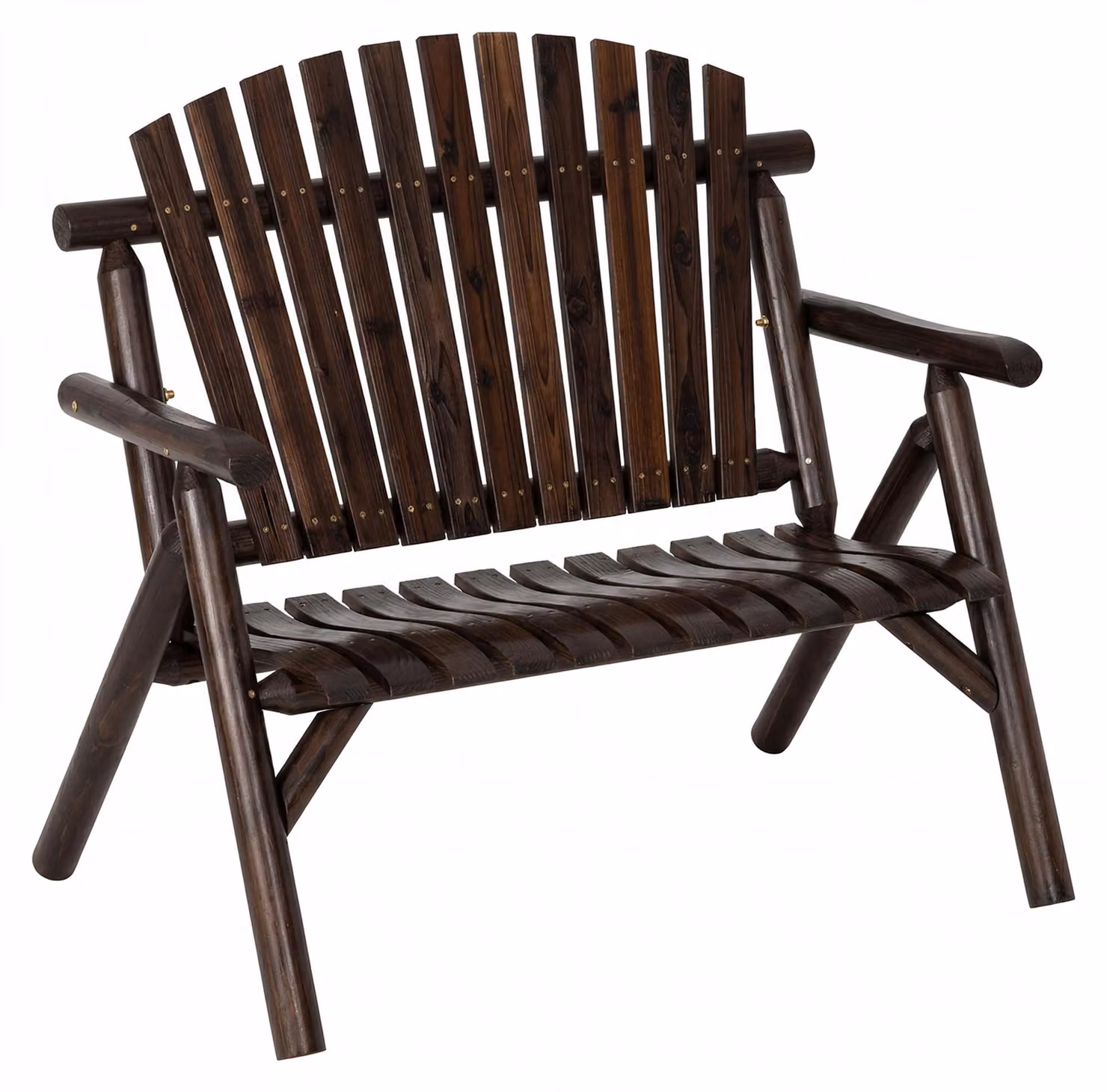 KOMFOTTEU, panchina da giardino per 2 persone, realizzata in legno con braccioli, schienale alto e seduta sagomata. Panchina in legno resistente fino a 300 kg, ideale come panca per balcone, terrazza o giardino (colore marrone)