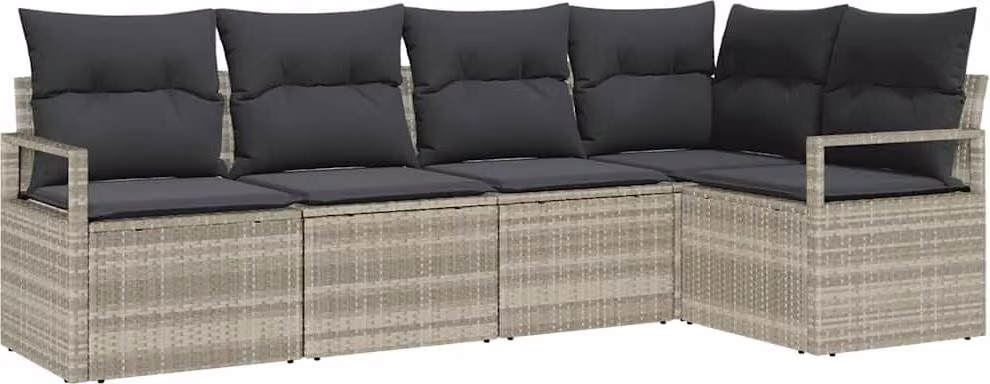 Set di divani con cuscino 5 pcs Grigio chiaro polyrattan