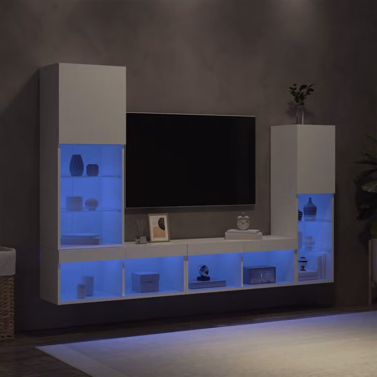 Mobile TV da parete vidaXL moderno in legno MDF bianco con illuminazione LED integrata L: 102 cm, P: 40,5 cm, H: 30 cm
