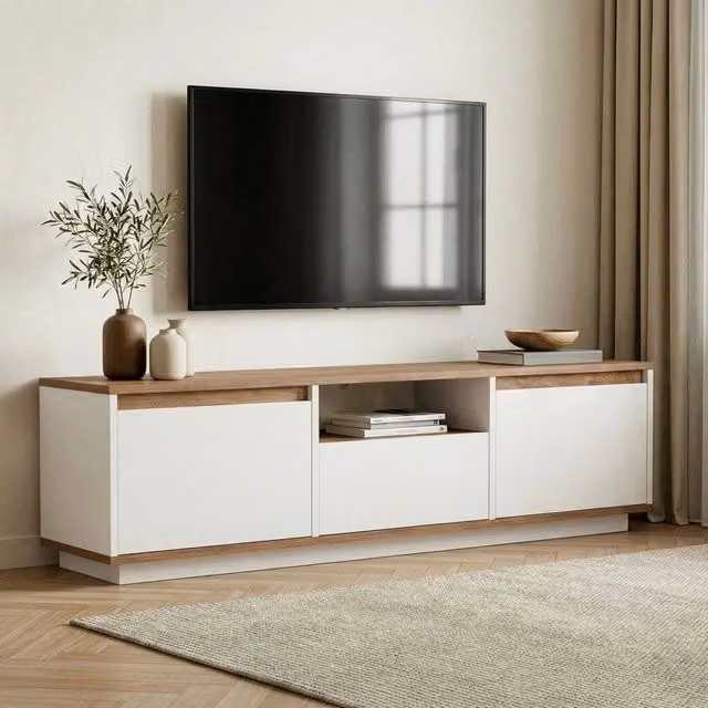 Mobile porta TV Morrigan DMORA con un ripiano, finitura legno, Bianco e Marrone, L 160 cm x P 30 cm x H 42 cm