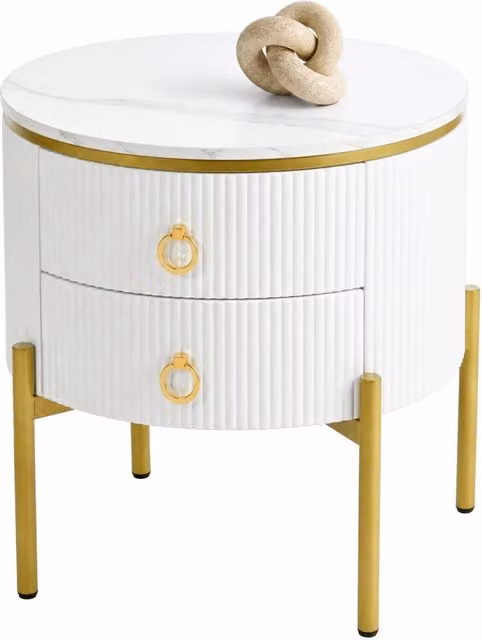 TAVOLINO da salotto 50x51 cm bianco e oro in MDF con 2 cassetti