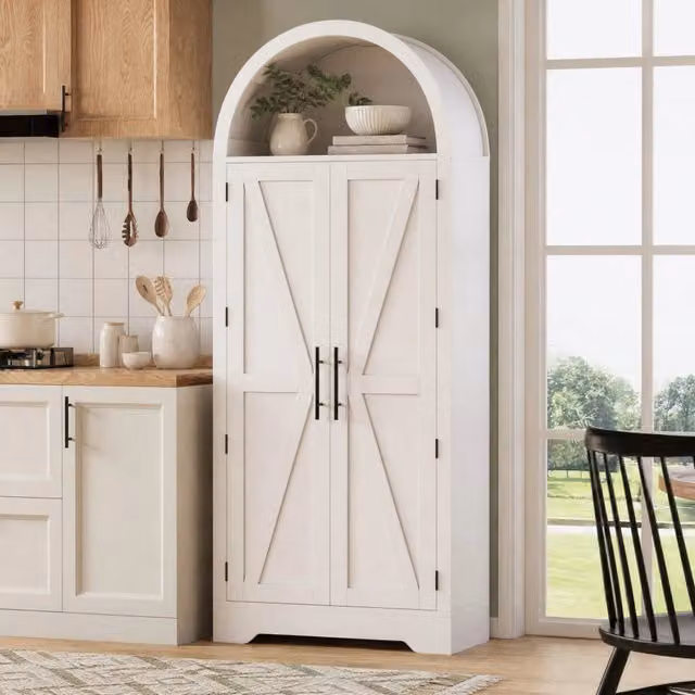 Vetrina alta 70 x 35 x 170 cm in MDF bianco; ante; ripiani regolabili e vano aperto