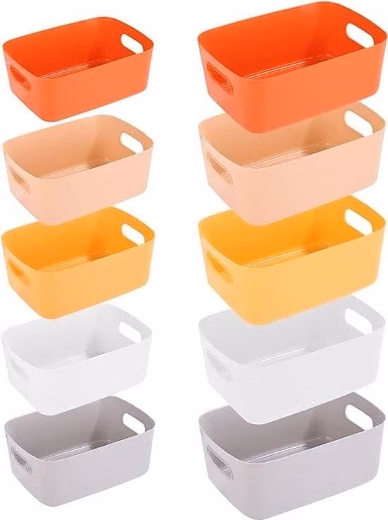 10 cestini portaoggetti, in plastica, colorati, organizzatori per armadi, cucina, impilabili, con maniglie, cestini, portaoggetti, armadio cucina, organizzatore, scatola, cestino, portaoggetti, 2 misure, per cucina e bagno