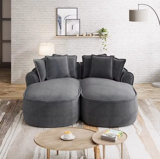 Divano letto modulare senza struttura a 2 moduli 184x164x67 cm in ciniglia; grigio