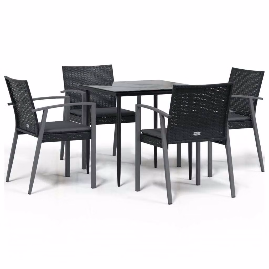 Set Pranzo da Giardino 5pz con Cuscini in Polyrattan e Acciaio
