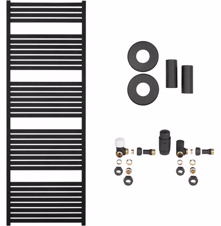 CERANO - Set di radiatori da bagno Vincenzo - riscaldamento centralizzato - attacco laterale - 800 W - nero opaco - 1690 x 600 mm