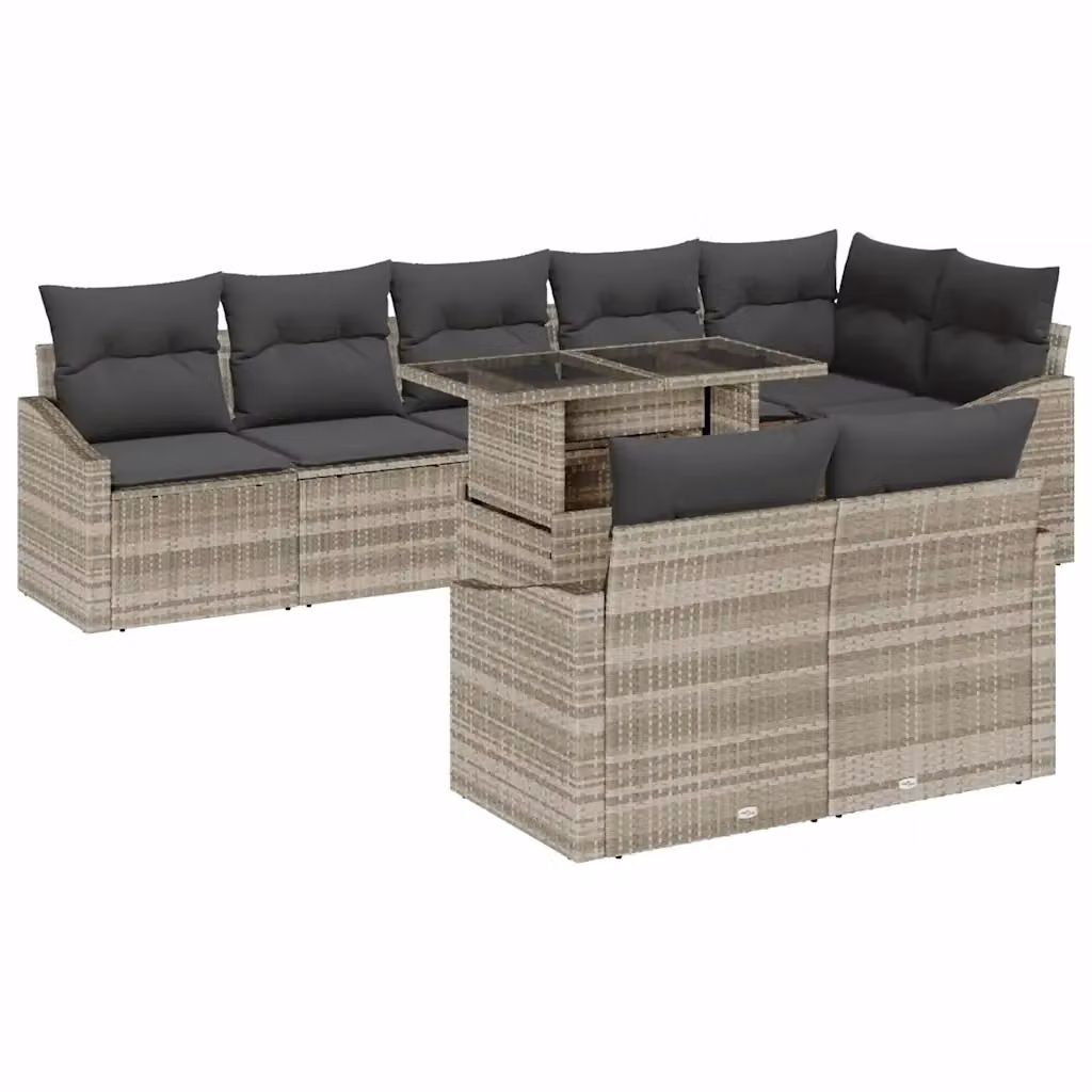 Set Divano da Giardino a L vidaXL in Polyrattan Grigio con Cuscini e Tavolino da Esterno 9 pz – 2