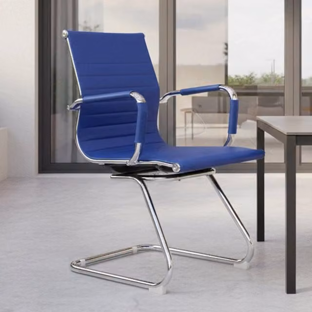 Sedia da ufficio e conferenza Dfusett con braccioli, seduta ergonomica in tessuto blu, L: 62 cm, H: 89 cm, P: 54 cm – 1