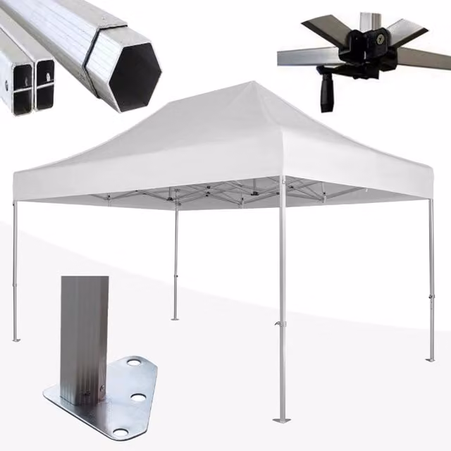 Gazebo 3x4,5 m bianco SENZA laterali pieghevole alluminio piantone esagonale 45mm portatile estendibile richiudibile estensibile acciaio per fiere eventi stand chiosco tenda tendone mercato mercatino