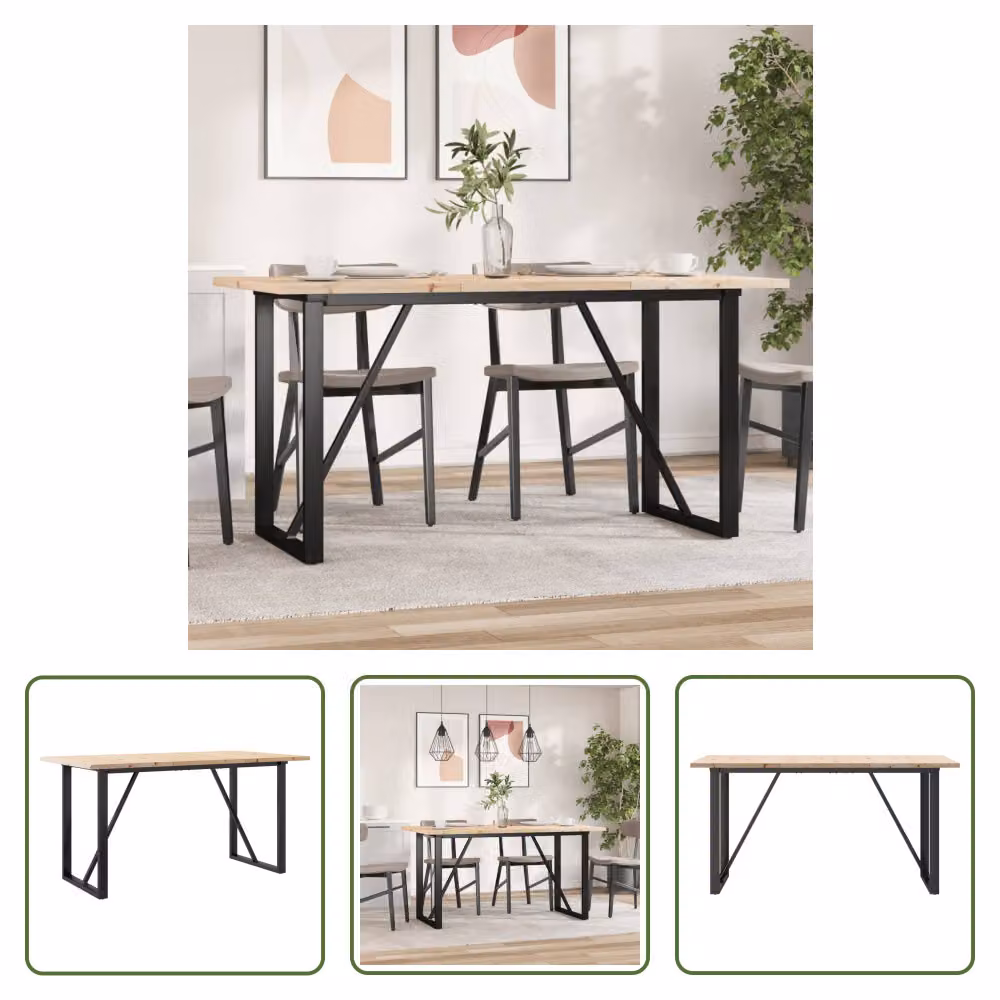The Living Store Tavolo da pranzo O-frame 160x80x75,5 cm in pino massiccio e ghisa